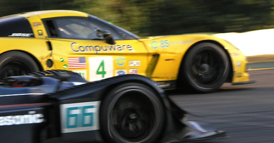 Corvette C6R of GM Racing is overtaken by the LMP2 Acura ARX-01b of De Farran Motorsports
