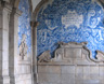 Intricate azulejos, ceramic tiles, on the facade of Porto Cathedral